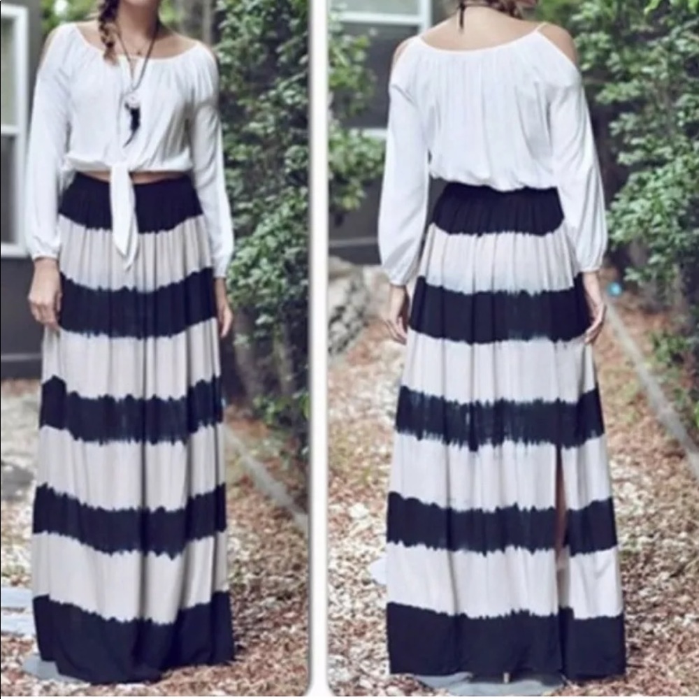 🆕 DOUBLE ZERO Tie Dye Maxi Skirt Black Taupe Tan
